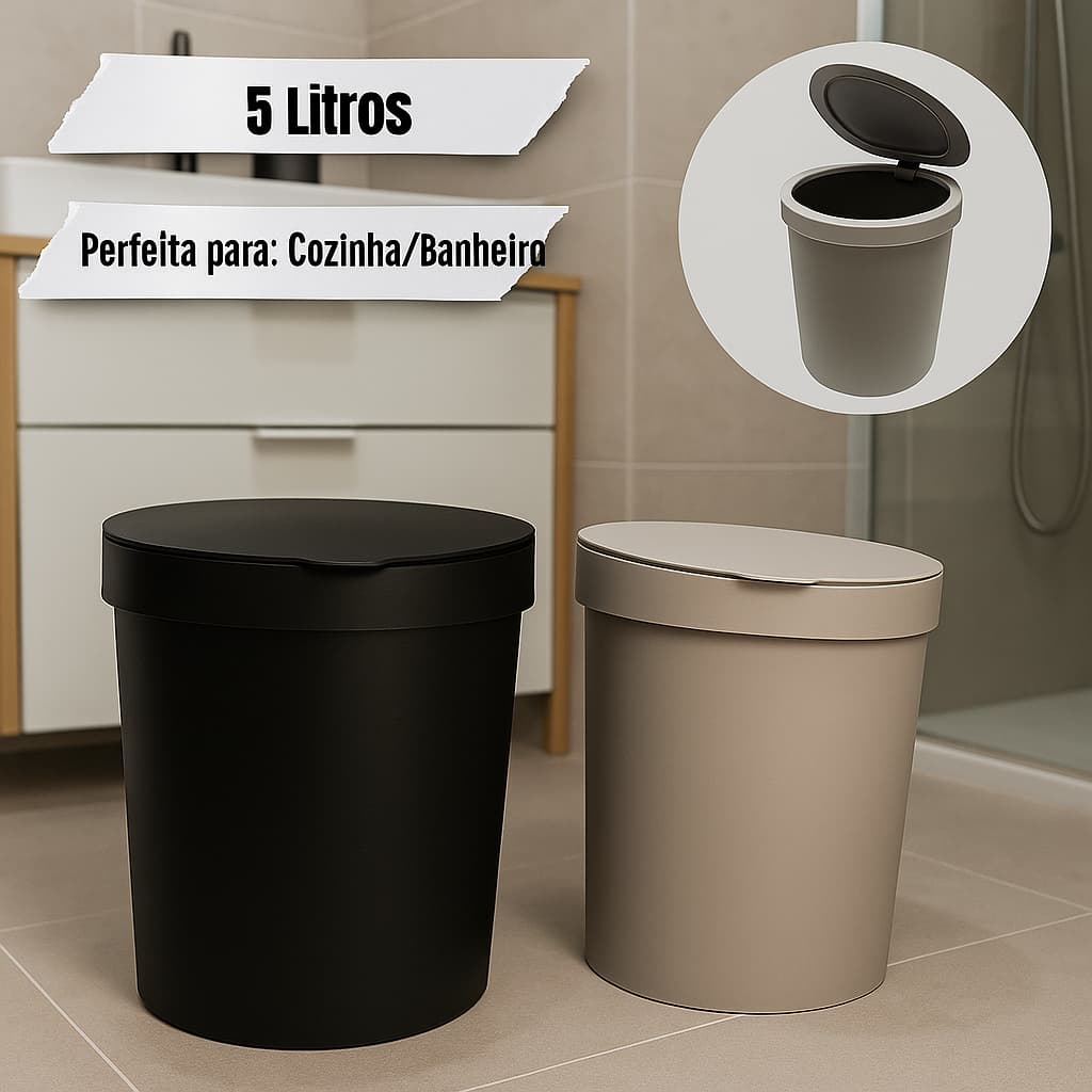 Lixeira para Cozinha e Banheiro com Tampa Moderna 5 Litros Clean