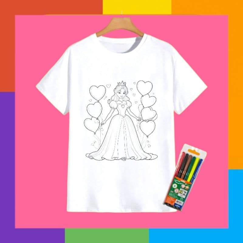 kit Camiseta mágica infantil colorir + Estojo canetinhas 6 cores