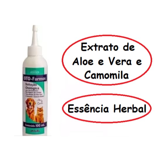 Oto Farmos 100ml Solução Otológica Limpa Orelhas e Ouvidos Para Cães e Gatos Vet Farmos