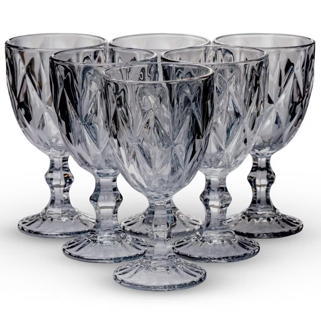 Jogo 6 Taças De Vidro 325ml Suco Vinho Água Diamond cor preto