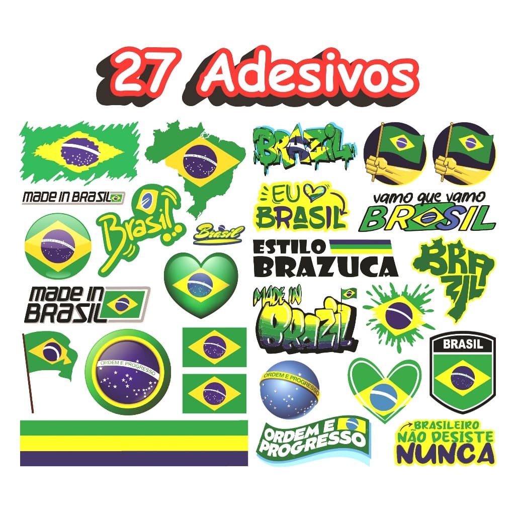 Kit 27 Adesivos Bandeira Brasil Copa 2026 Carro Moto Bike