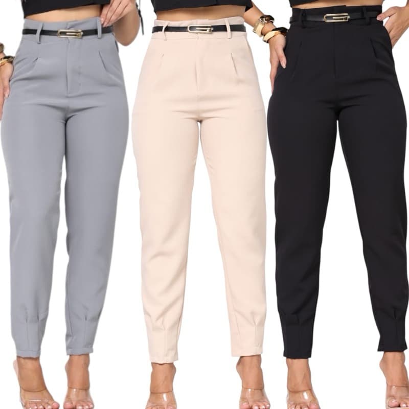 CALÇA CENOURA alfaiataria femenina Detalhe de pinça frontal com 2 Bolsos e 1 Ziper na Frente,