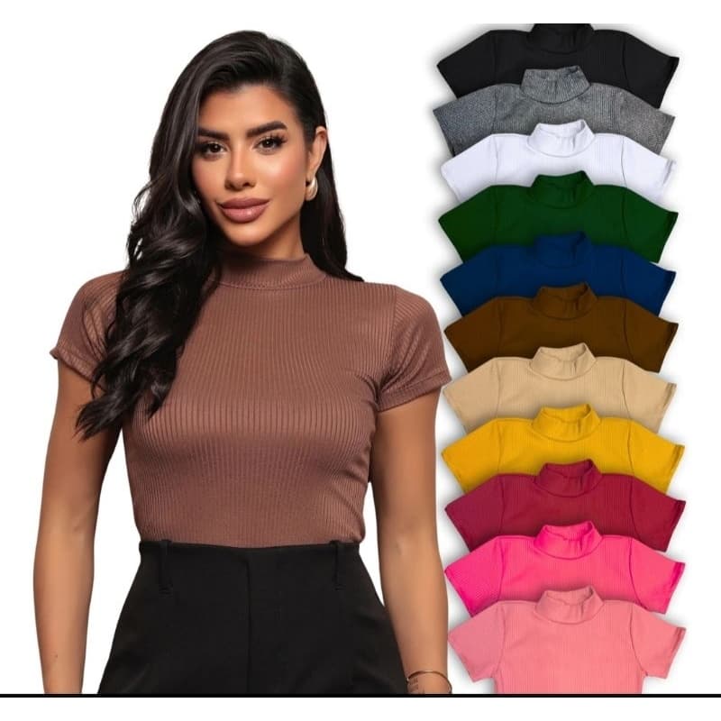 blusa gola alta feminina manga curta