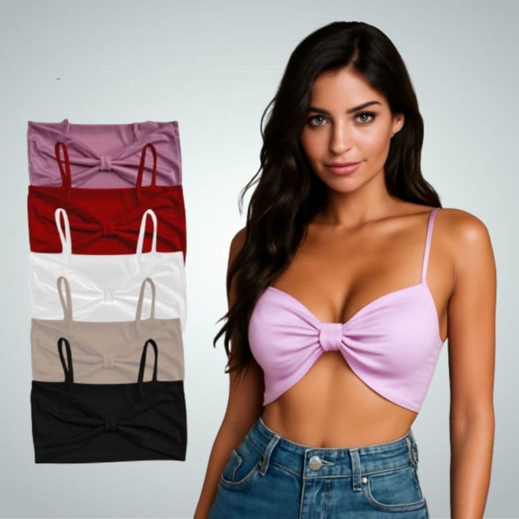 Blusa Feminina Top Cropped Faixa Laço Com Alça Fina- Várias Cores