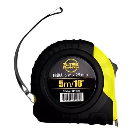 Trena B-TEK 5m x 25mm Fita de Aço com Trava Automática e Case Emborrachado Profissional