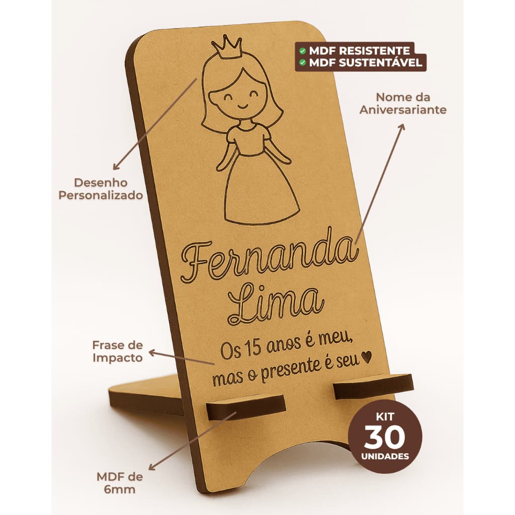 Porta Celular Personalizado MDF Cru Casamento Brinde - Kit 30 unidades