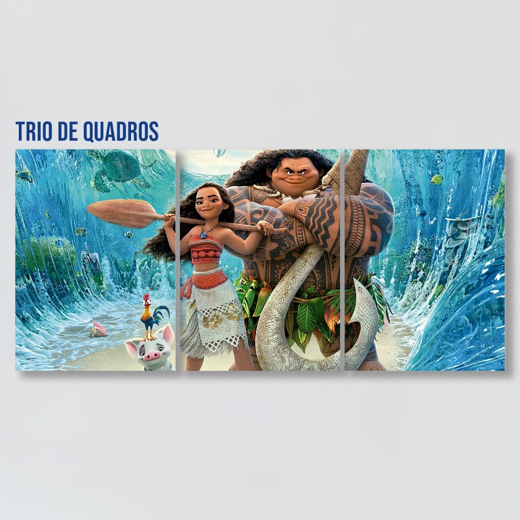 Trio de quadro infantil Moana de Motonui, Maui | MDF