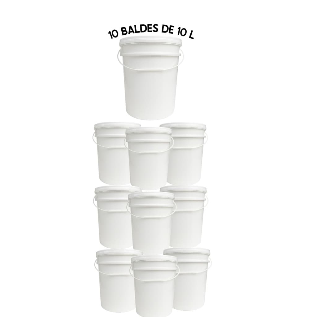 Kit 10 baldes brancos alimentícios atóxicos com tampa hermética e lacre 10 litros