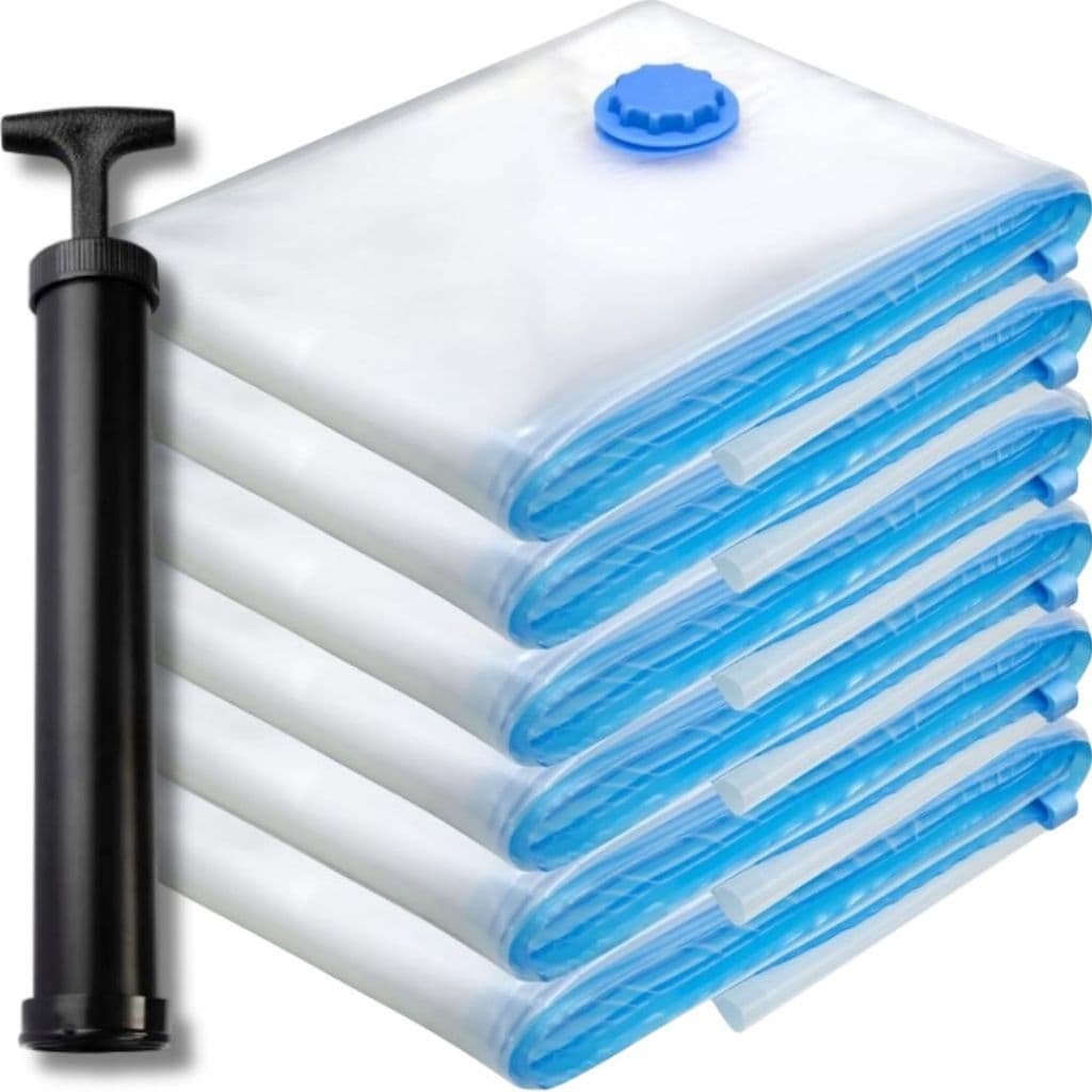 Kit 6 Saco a Vácuo 100x70 80x60 + Bomba Viagem Organiza Roupa Casaco Cobertor Reutilizável