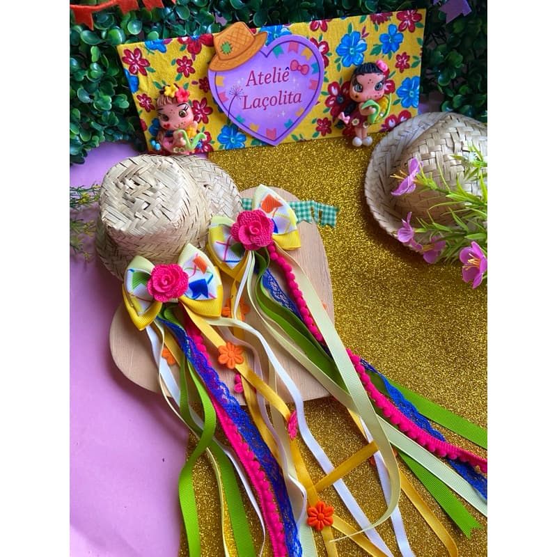 laço junino, par de laços, festa junina, laço infantil, bico de pato, acessório de cabelo