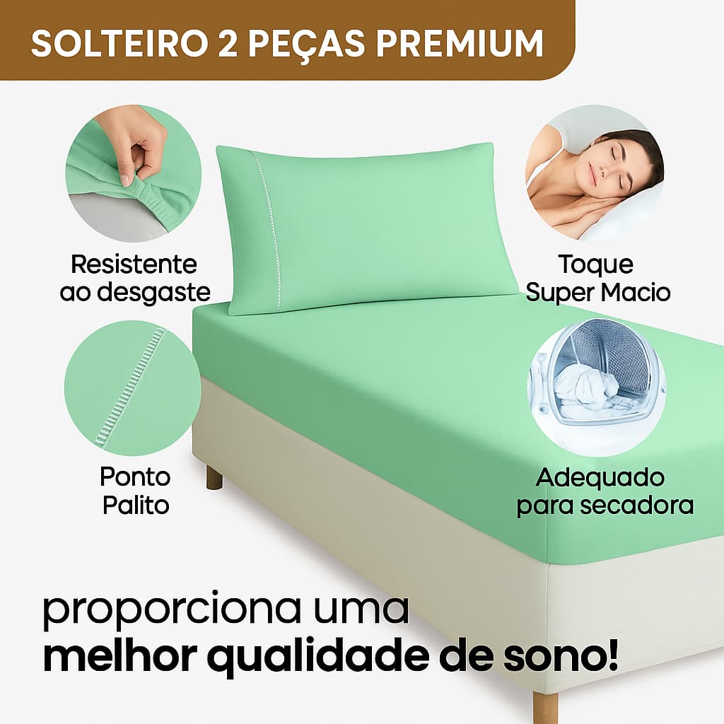 Jogo de Cama Solteiro com Lençol e 1 Fronha Premium Confortável  com ponto Palito Resistente