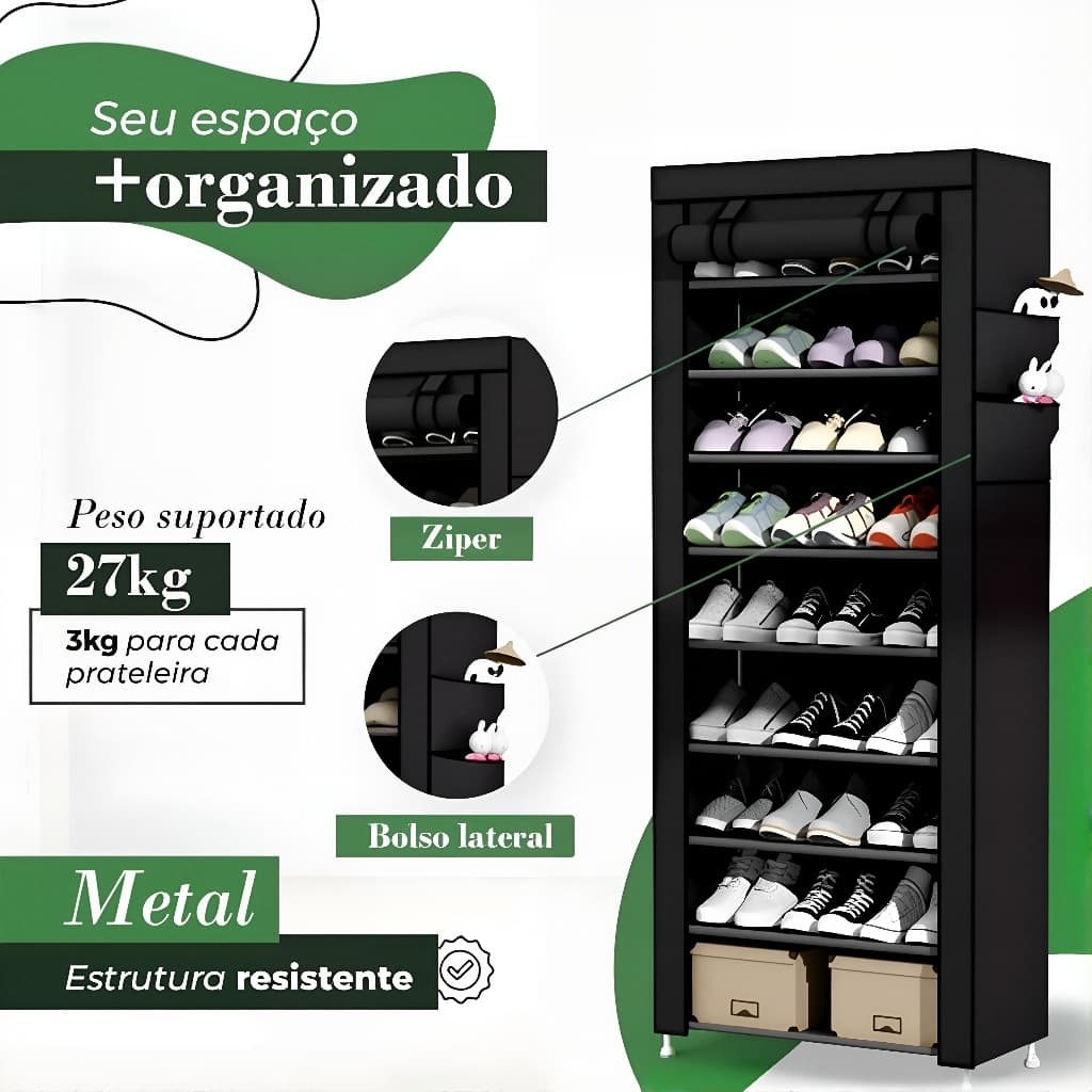 Sapateira para Calçados 9 Andares – Organizador Desmontável para 27 Pares de Sapatos NOXMIX