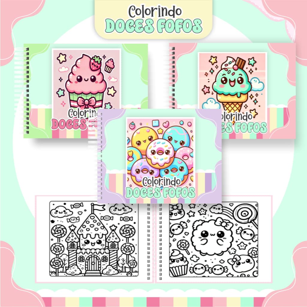 Livro de Colorir Doce Fofos 52 folhas 180G Caderno de Desenho Pintura Coloring Book SEM PERSONALIZAÇÃO