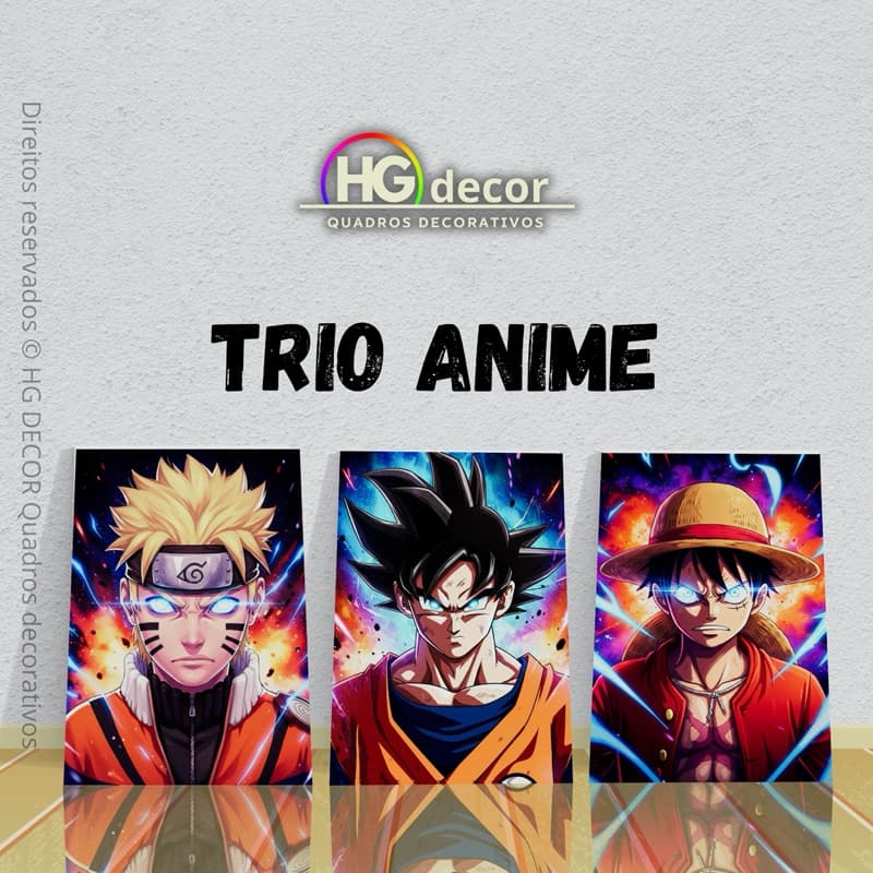 Kit 3 Quadros Decorativos Anime Naruto Goku Luffy – Heróis Épicos em Alta Definição | Arte Otaku Geek