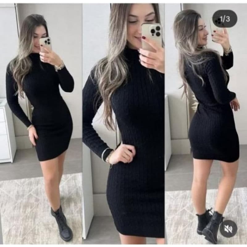 VESTIDO TUBINHO CURTO TRICOT INVERNO FRIO CASUAL
