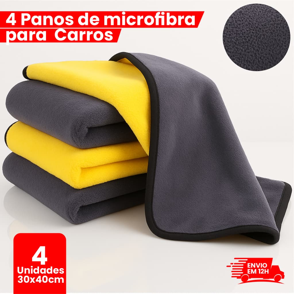 Kit 4 Pano Limpeza Carro Moto Casa Dupla face 40X30 Resistente