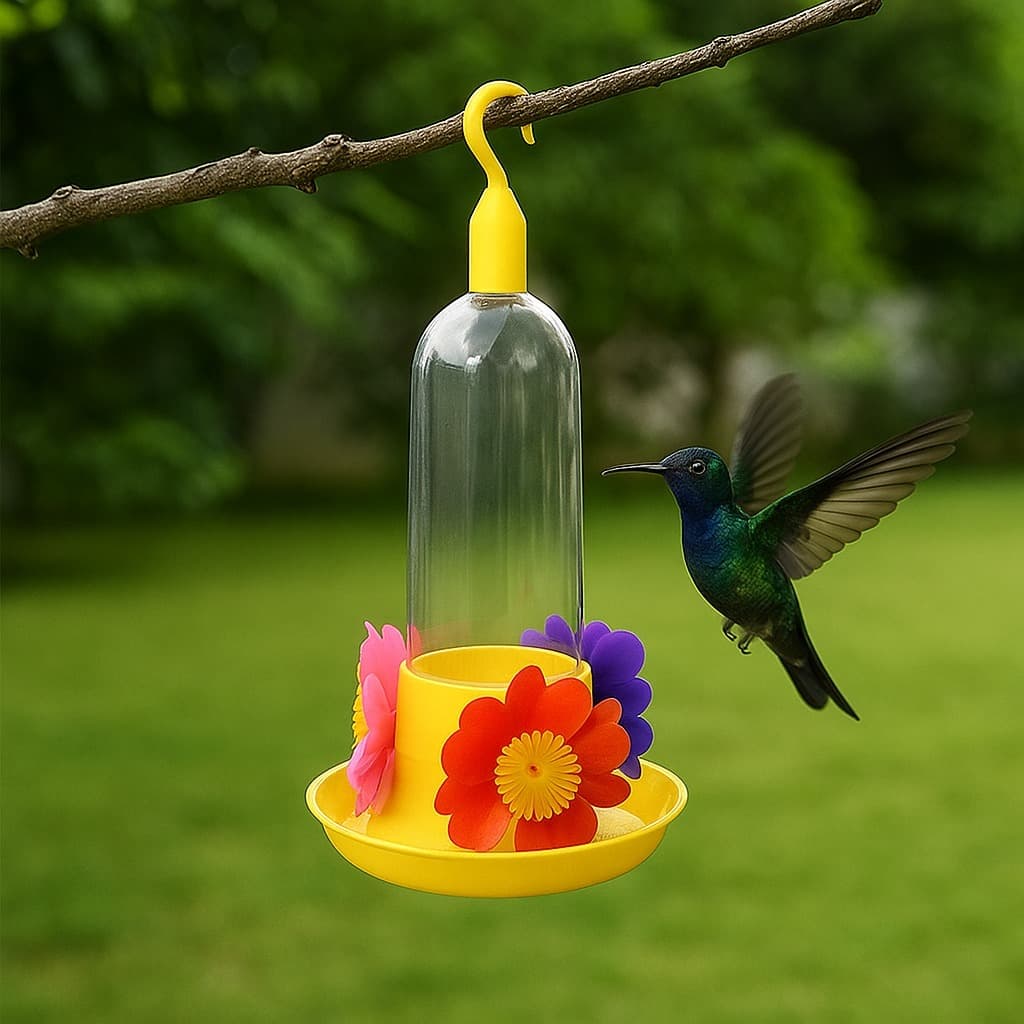 Bebedouro Acrílico Para Beija-Flor e Pássaros 3 Flores Com Bandeja Kit Com 06/10/20/30 Unidades