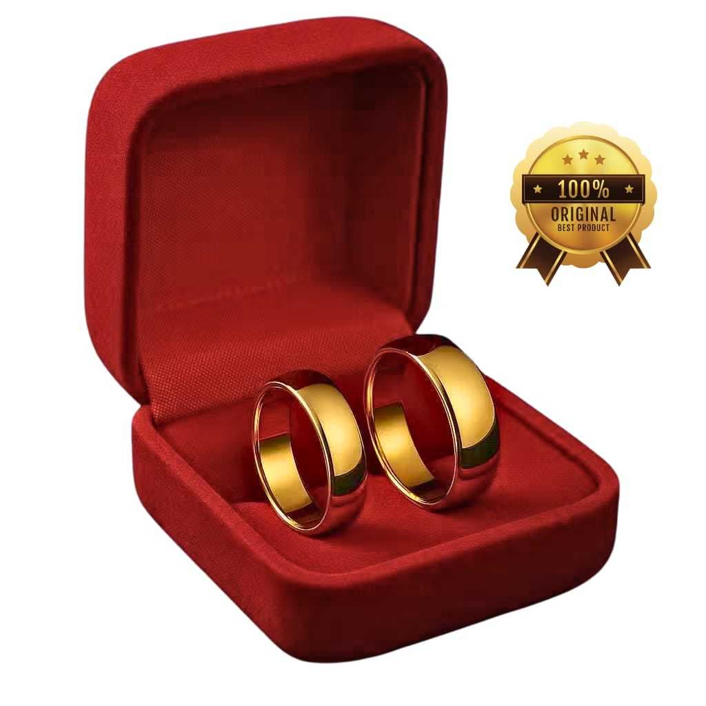 Par de Alianças Tungstênio Tradicional 5,9mm Casamento 5 milésimos de Banho em Ouro 18K Tradicional