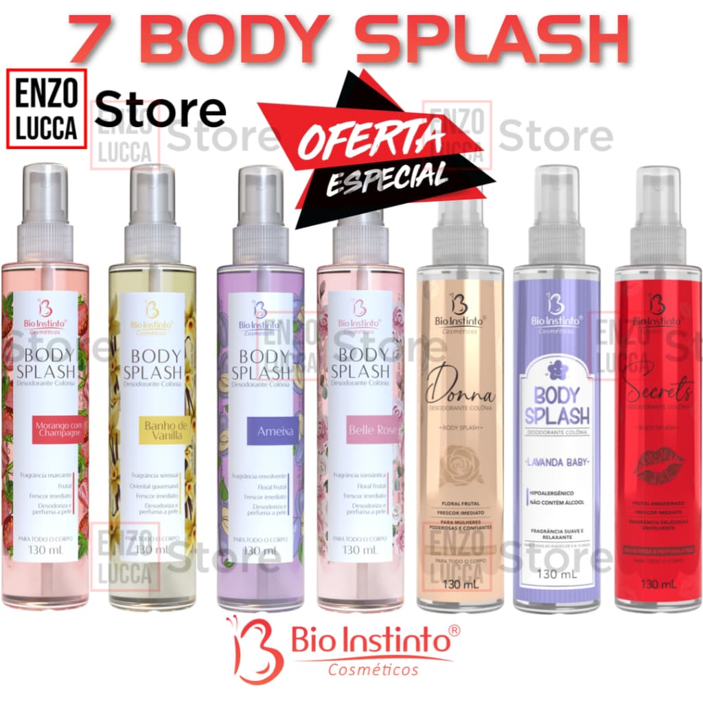 KIT 07 UNID BODY SPLASH BIO INSTINTO DESODORANTE COLONIA PERFUME CORPORAL 130ML
