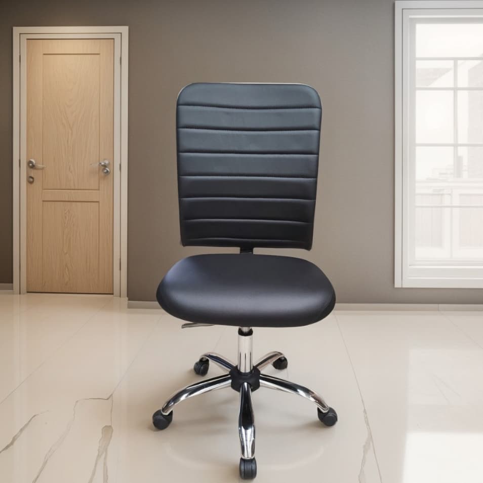 Cadeira De Escritório Esteirinha Office Preta Confortável Ergonômica Giratória c/Costura Regulagem de Altura Rodízios