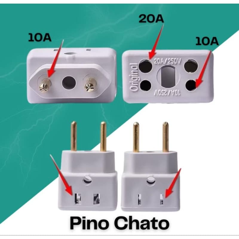 kit com 2 Adaptador de Tomada Universal 10A/20A – 2 ou 3 Pinos | Retangular 4 cm