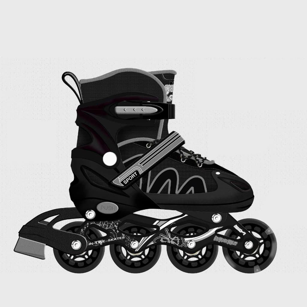 Patins Roller Inline Reto Meninos Preto Com Prata Ajustavel ( Primeira Roda Com Led ) Black Friday