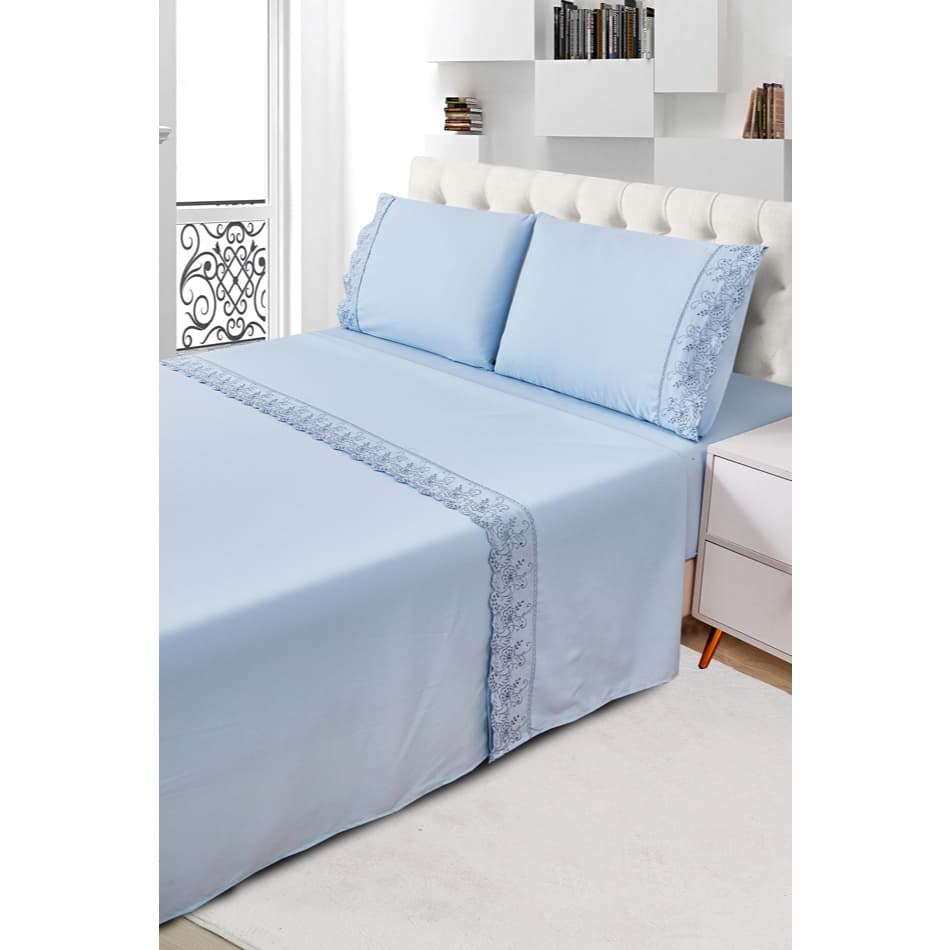 Lençol De Cama King Size Bordado Inglês 300 Fios King Size Jogo 4 Peças Toque Macio Premium Alta Qualidade Jolitex