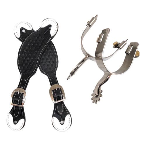 Espora QM Inox 10 Pontas Vaquejada + Correia Couro Legítimo Cavalgada Rodeio
