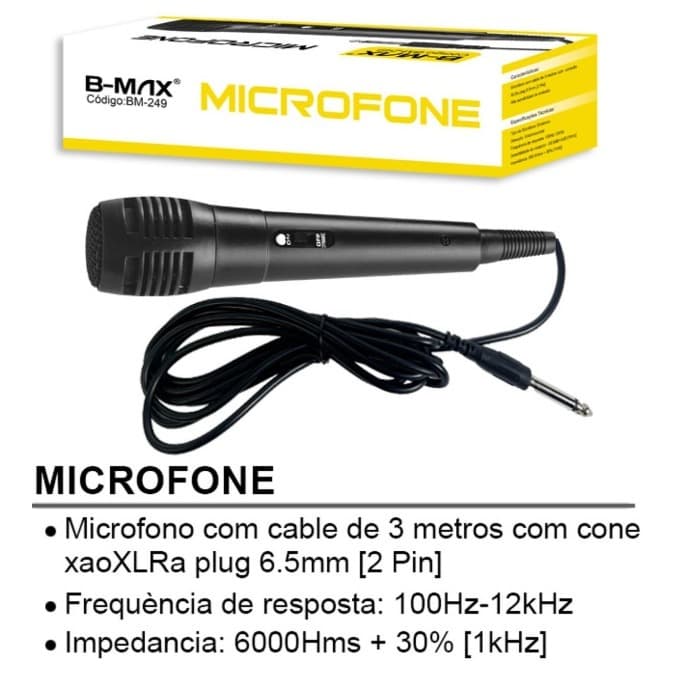 Microfone Dinâmico Profissional com fio 3M  B-MAX BM-249