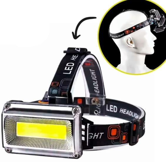 Lanterna de cabeça com LED recarregável 4 em 1 iluminação forte