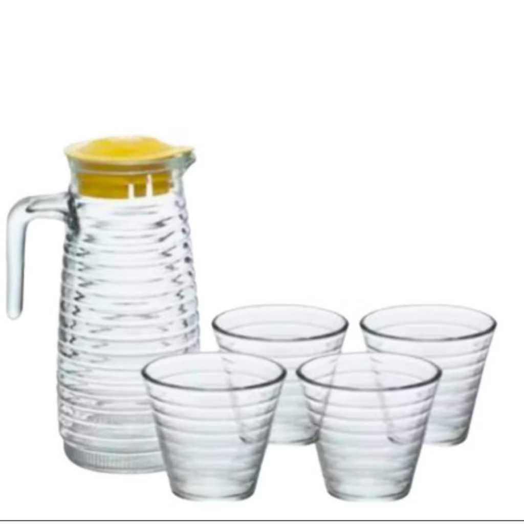 Jarra de Vidro 900ml com 4 Copos 250ml Água Suco Bebidas