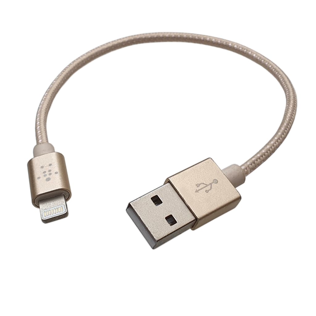 Cabo Para iPhone Entrada Lightining X Usb 0.23 Cm. curto dourado e revestido em Nylon