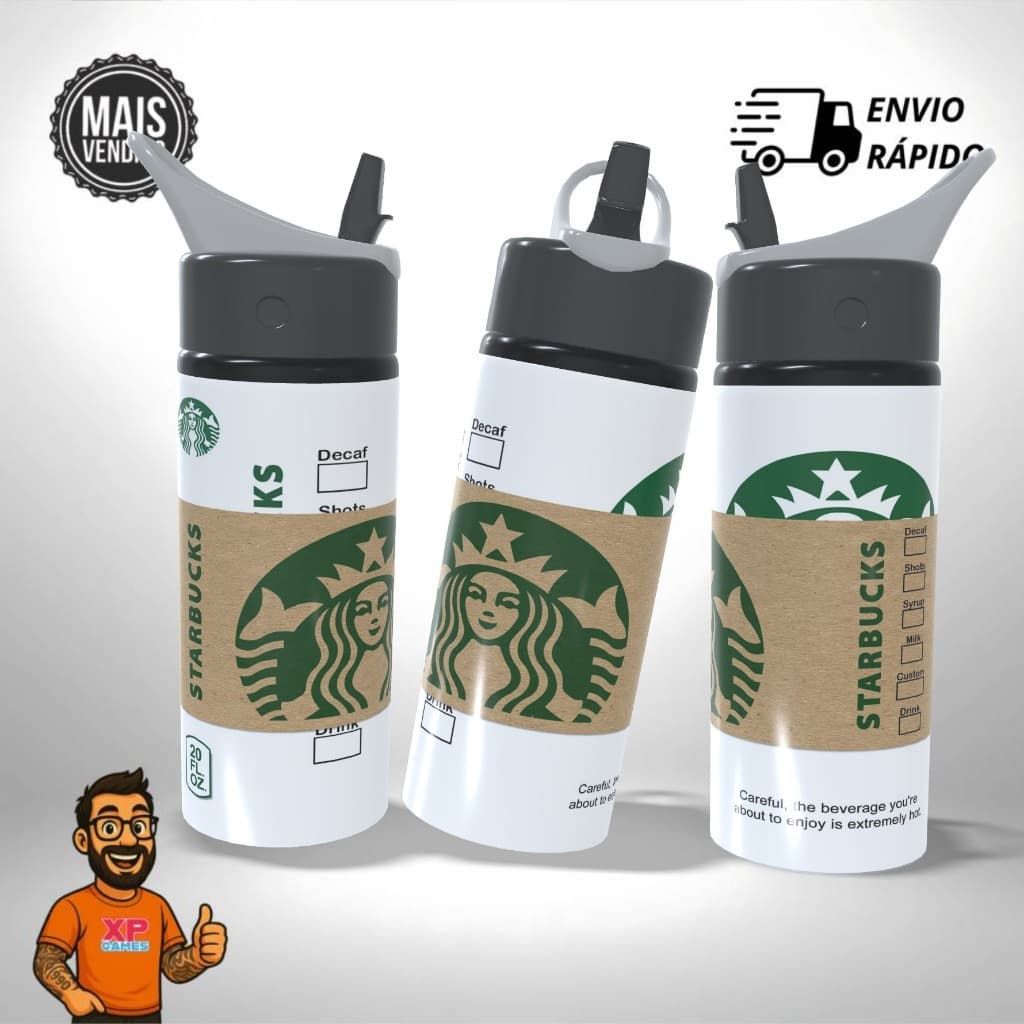 Garrafa Squeeze Personalizado – Starbucks Coffee Alumínio Escolar Infantil Presente