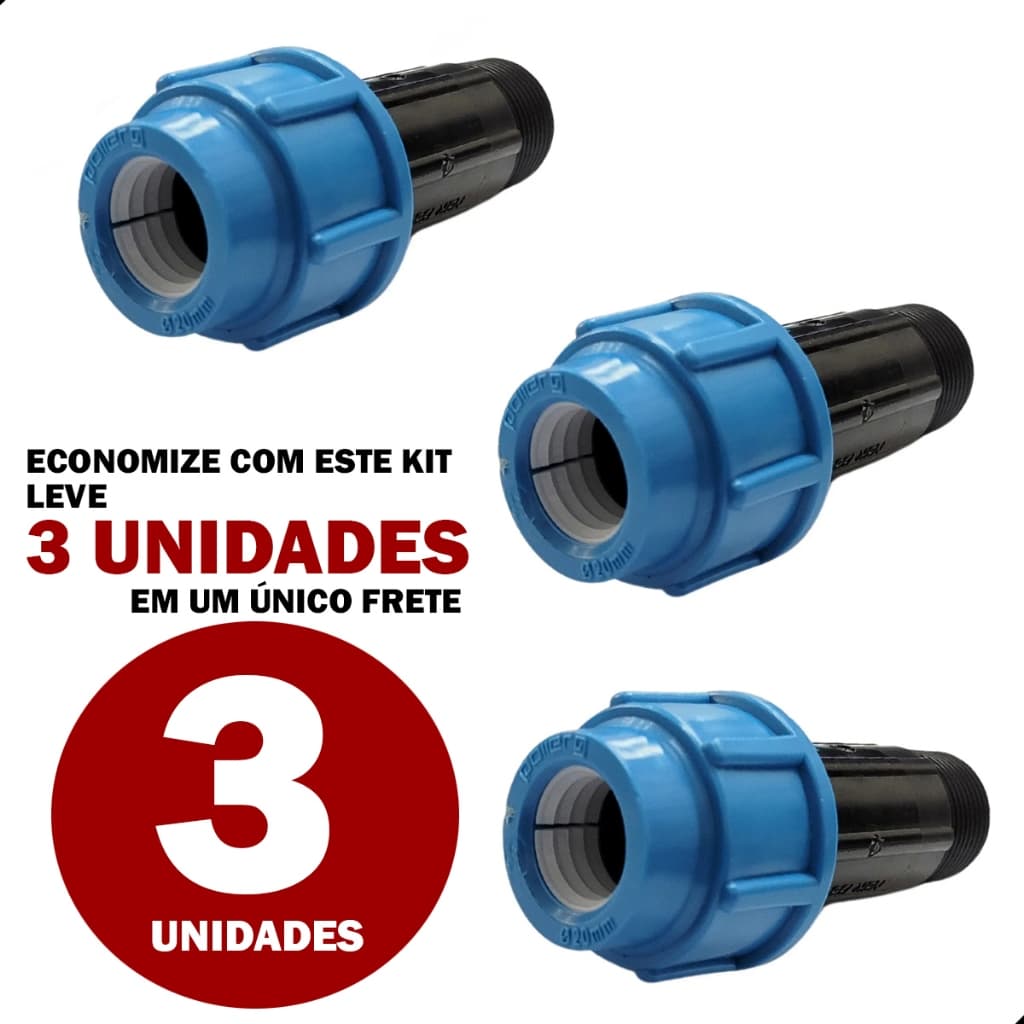 Adaptador Compressão Tubo PEAD 20mm x 3/4 Macho Cavalete Hidrômetro Irrigação Agua