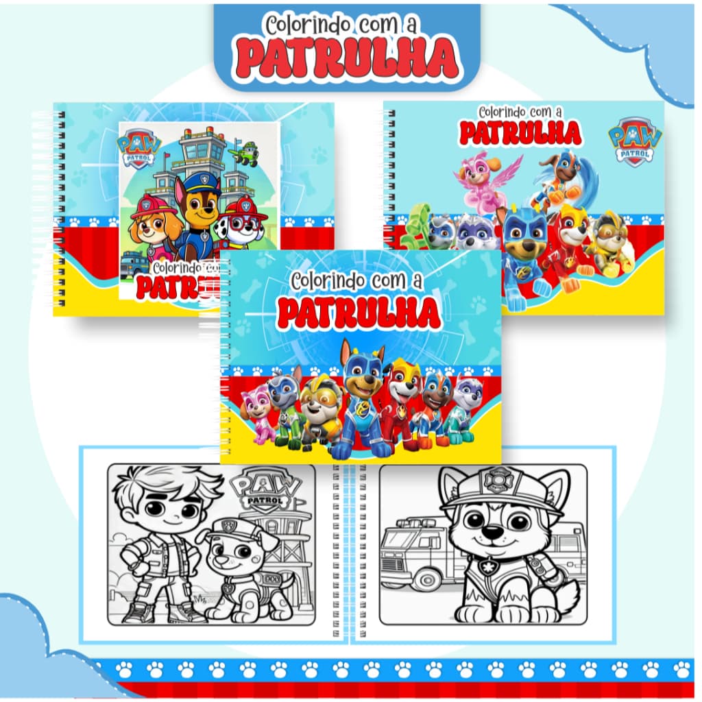 Livro de Colorir Patrulha Canina 54 folhas 180G Caderno de Desenho Pintura Coloring Book SEM PERSONALIZAÇÃO