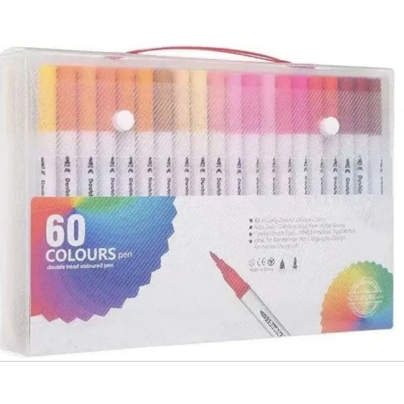 Kit Canetas Brush com Ponta Dupla + Estojo