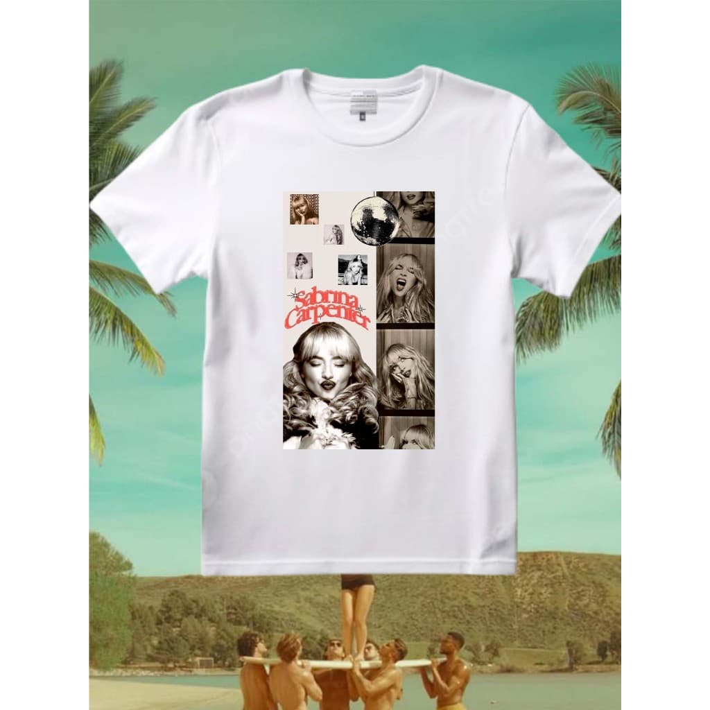 Camiseta branca 100% poliéster  sabrina carpenter  single "Manchild" | short n' sweet deluxe