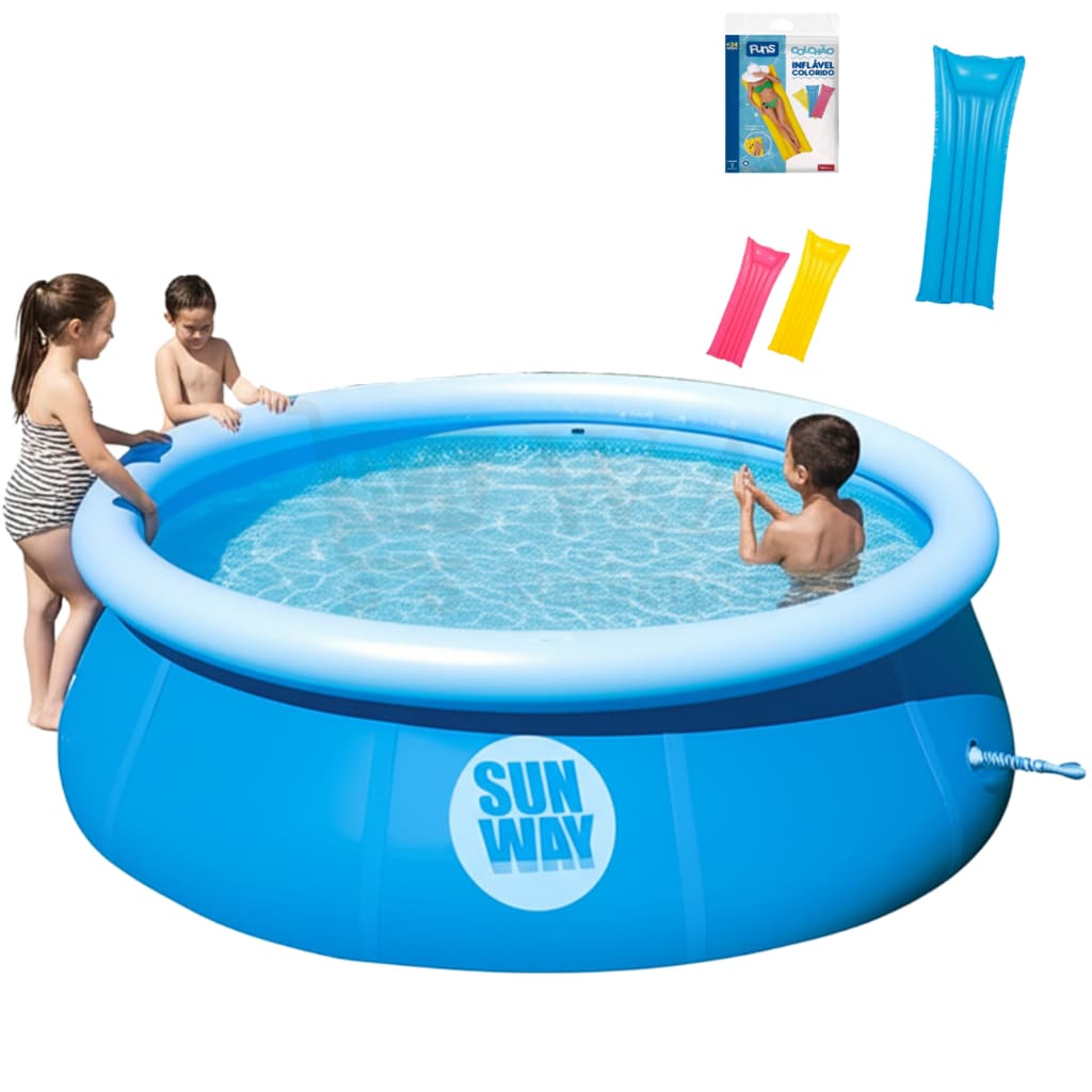 Piscina Inflável 778L Retangular + Colchão Inflável Piscina Praia Flutuar Relaxar PVC 183cm