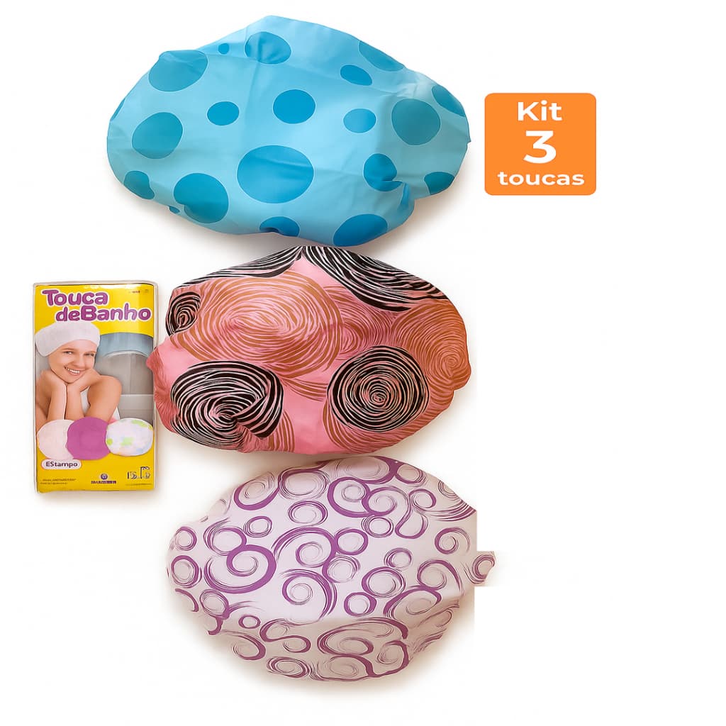Kit 3 Toucas para Banho Impermeável Plástico Tintura Hidratação Com Elástico - Diversas Estampas