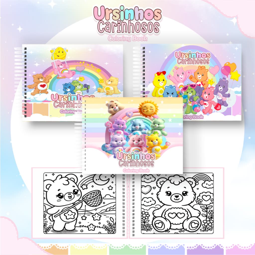 Livro de Colorir Ursinhos Carinhosos 51 folhas 180G Caderno de Desenho Pintura Coloring Book SEM PERSONALIZAÇÃO