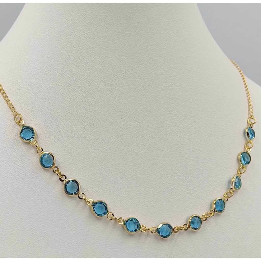 Colar gargantilha choker com Pedras Coloridas – Folheado a Ouro Moda Feminina