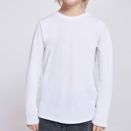 CAMISETA INFANTIL MANGA LONGA GOLA REDONDA ESCOLAR BRANCA 100% ALGODÃO UNISEX