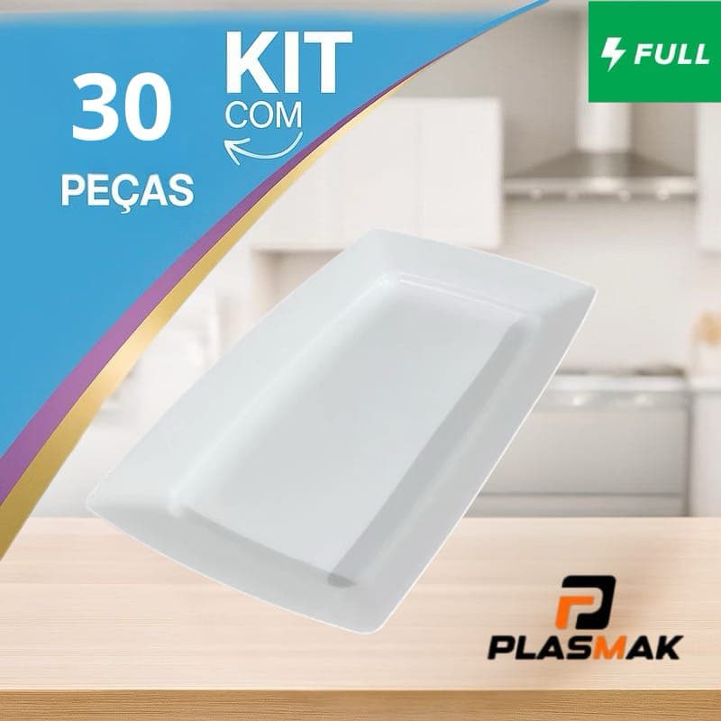 Kit 30 Bandejas Petisqueiras Plástico brancas perfeita para Lanches Porções Petiscos Espetinhos Bares Restaurantes
