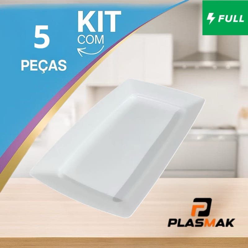 Kit 5 Bandejas Petisqueiras Plástico brancas perfeita para Lanches Porções Petiscos Espetinhos Bares Restaurantes Pastei
