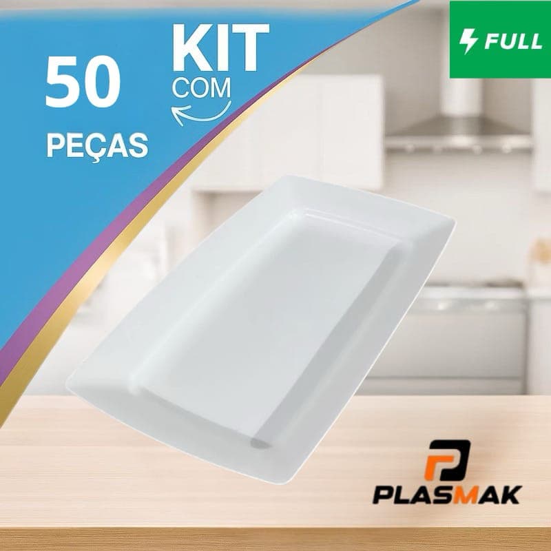 Kit 50 Bandejas Petisqueira Plástico branca Lanches Porções Petisco Festas Lanchonete casa Churrasco