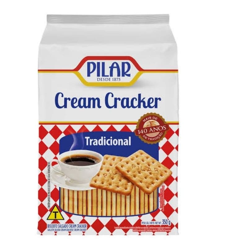 Kit 6 Pacotes de Biscoitos Cream Cracker Tradicional Pilar 350g Cada