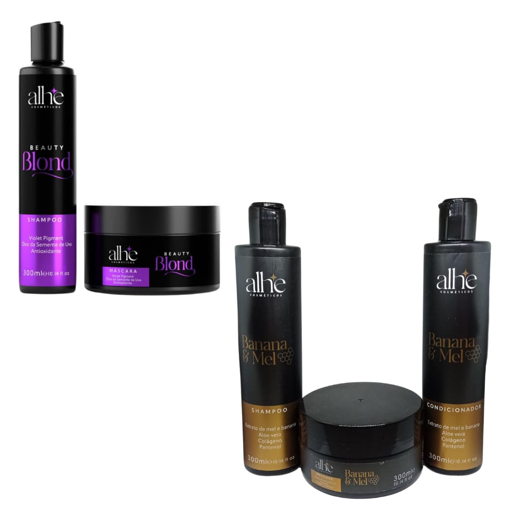 COMBO 2 KITS BLOND PARA CABELOS LOIROS 300ml BANANA MEL CABELOS RESSECADOS 300ml.