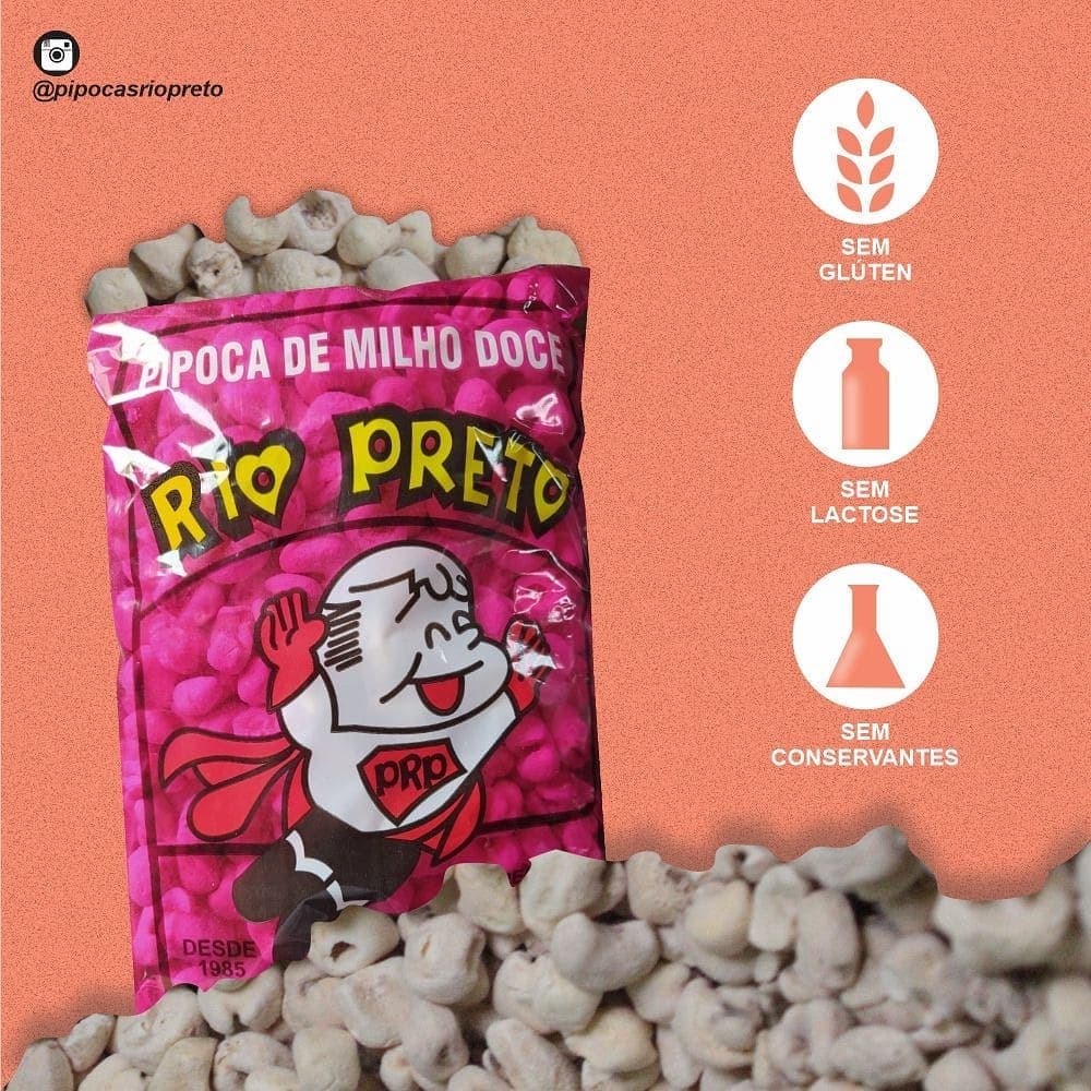 Pipoca Rio Preto50x20g Doce Crocante|Tradição vem da Infância/sem glutén,sem lactose/sem conservante