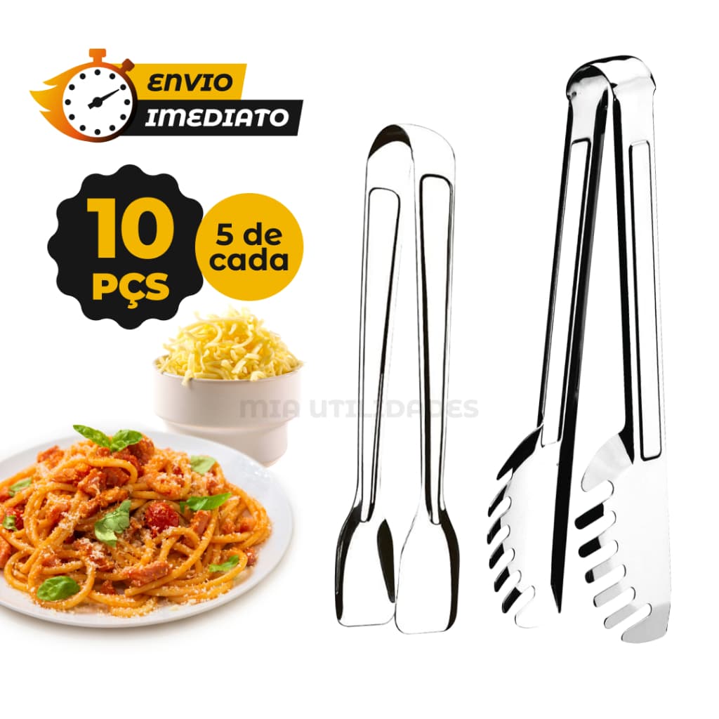 Kit 10 Peças Pegador de Massa e Pegador de Queijo Ralado Inox Para Cozinha, Restaurante e Buffet