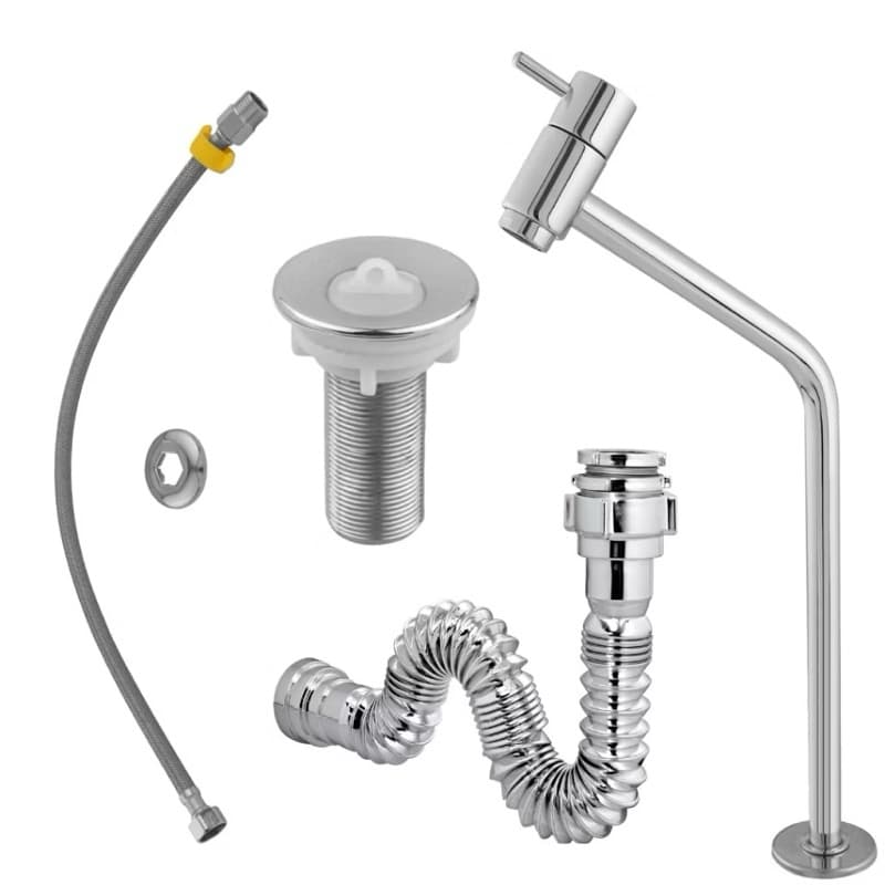 Combo Completo para Banheiro -Torneira Link ABS Cromada + Válvula 7/8 ABS Cromada + Sifão Cromado + Engate Flexível 40cm